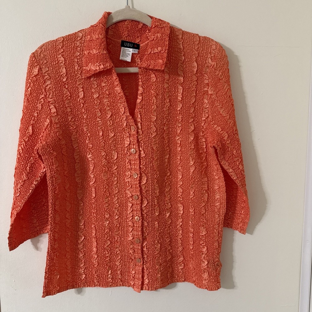 Ubu Orange Button Down Blouse Women's Size Large